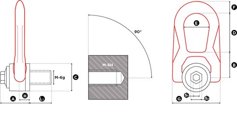 Dessin technique de l'anneau de levage à double articulation OS DSR UP