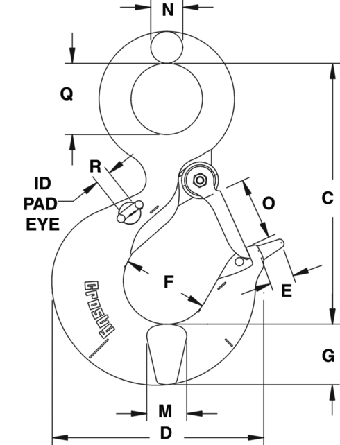 Schéma du crochet ROV à oeil CROSBY L320R
