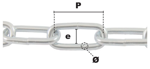 Drawing of the DIN 763 Long-link Straight Chain Galvanized