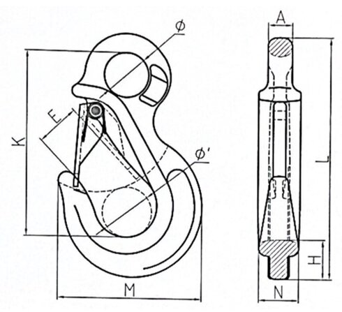 Schéma 1 du crochet à œil à linguet SH POWERTEX 6-16 mm