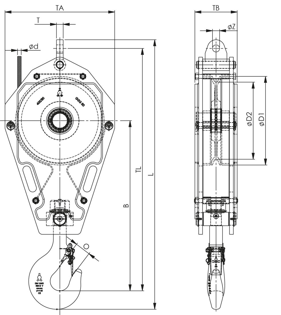 Fast Reeve Crane Blocks 1 sheave | Traction Levage