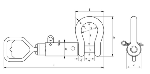 Schéma de la manille ROV à axe guidé P-5362D