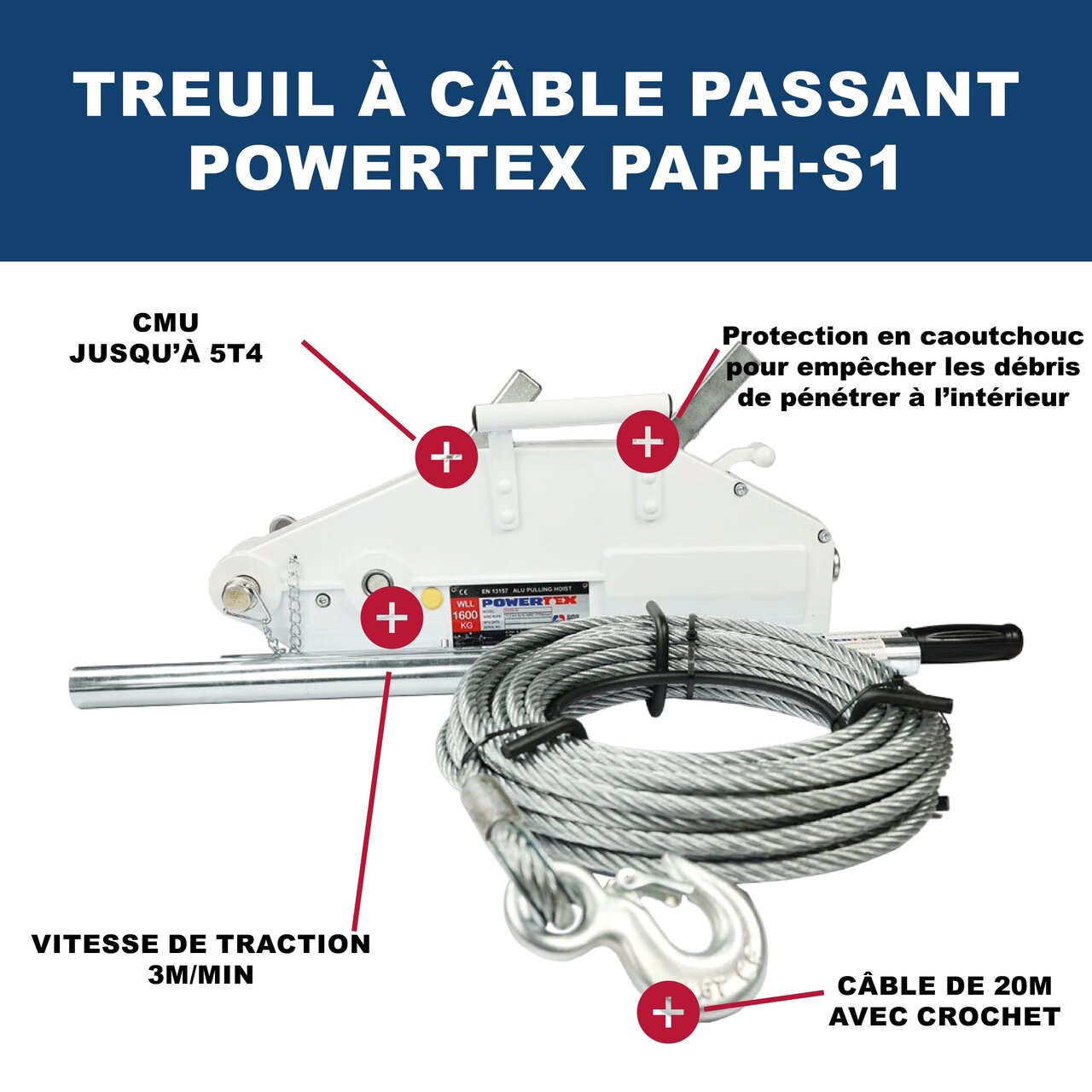 Les points forts du treuil à câble passant POWERTEX